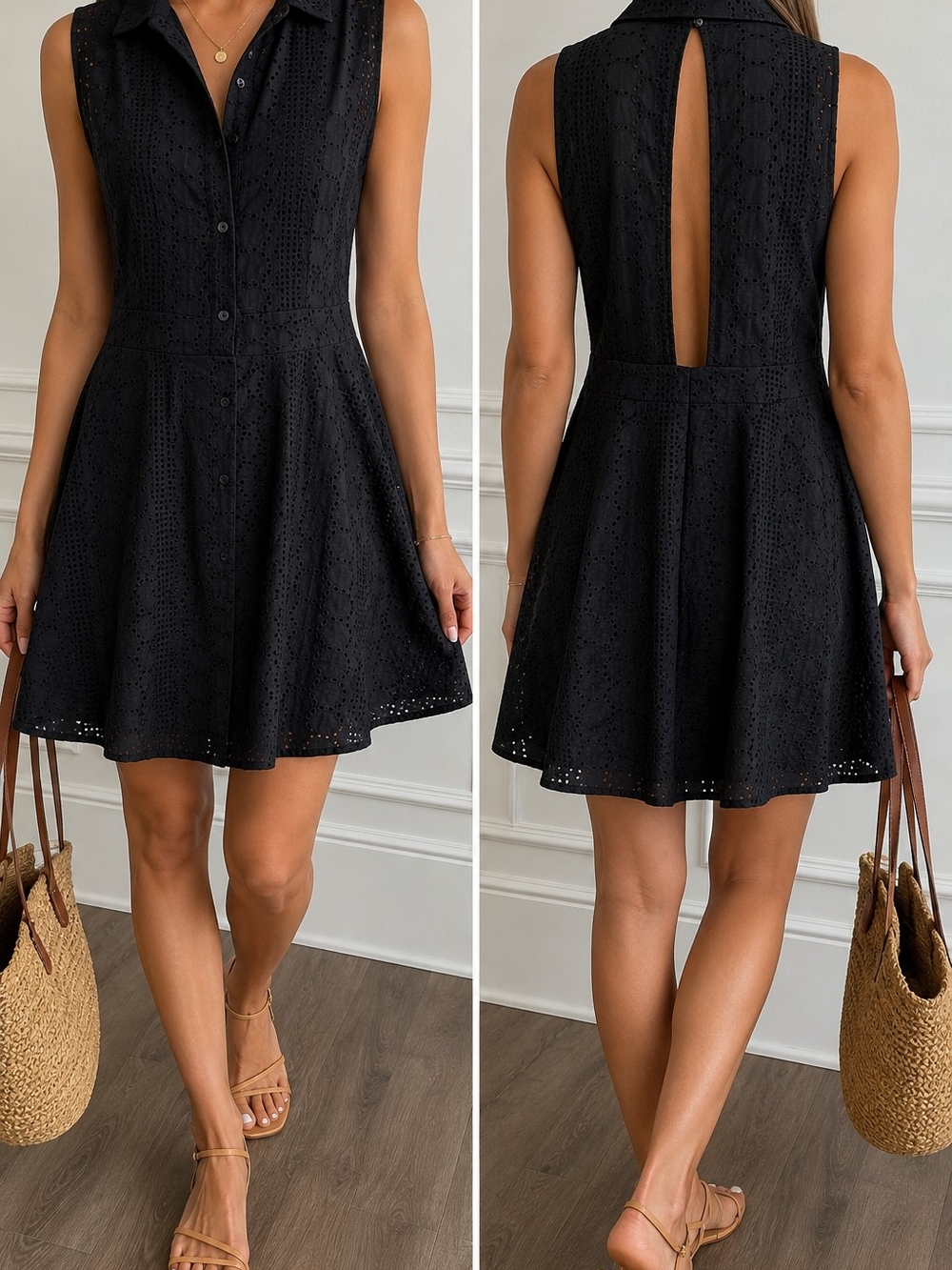 BCBGeneration Black Eyelet Fit & Flare Dress NWT Size 10